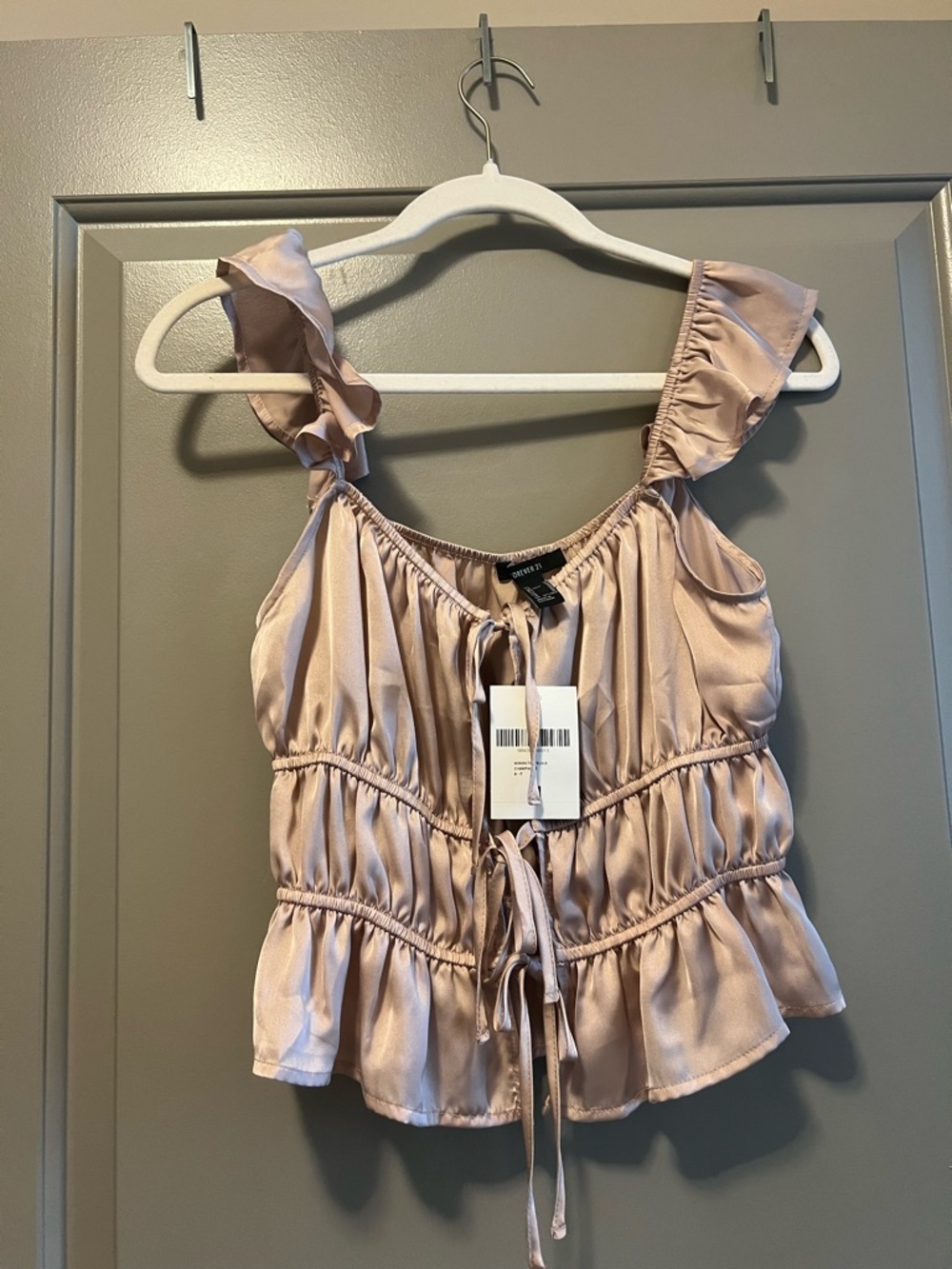 Forever 21 Satin Ruffled Tie-Front Tank Top - Blush Pink